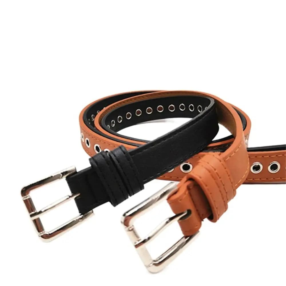 Cintura in Pelle PU di Lusso Classica Punk per Uomo e Donna, Sottile con Fibbia a Cerchio, per Jeans e Pantaloni