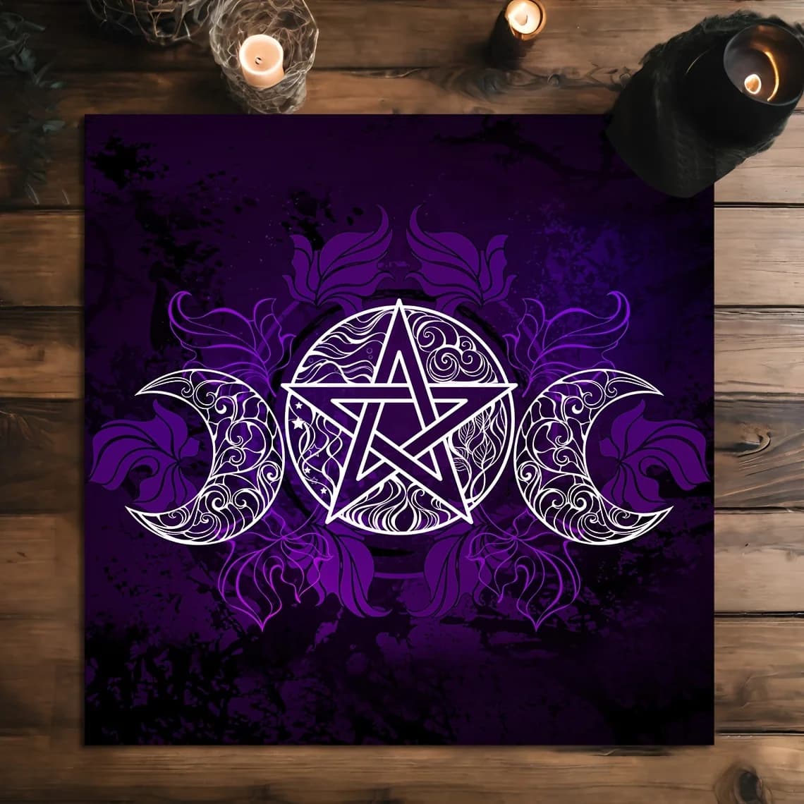 Tappetino per carte dei tarocchi in velluto - Design viola della dea della tripla luna, tessuto da altare e tappetino da tavolo per stregoneria, astrologia e giochi da tavolo