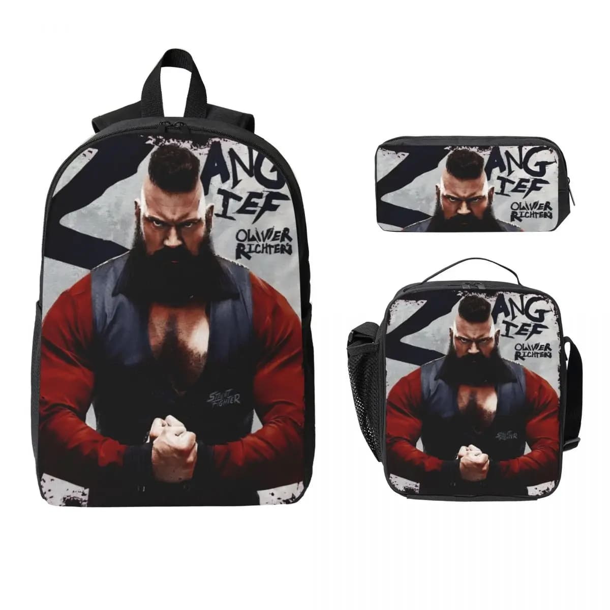 Set di 3 zaini Streets Fighters Movie 2026 per ragazzo e ragazza, astucci per matite, set di zaini con borsa per il pranzo per studenti delle scuole elementari