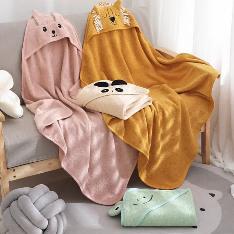 Children's Cotton Bath Towel Children's Hooded Towel Cute Cartoon Children's Bathrobe Cover Soft Towel