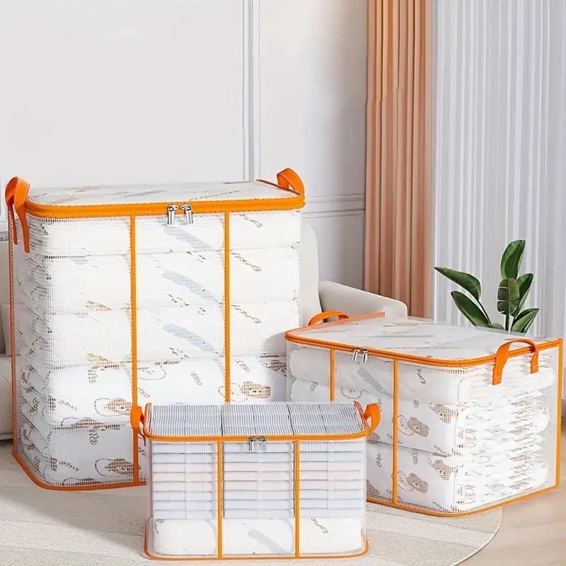 Borsa Organizer Trasparente in Plastica per Vestiti, Coperte e Trapunte con Cerniera, Pieghevole per Traslochi e Imballaggio