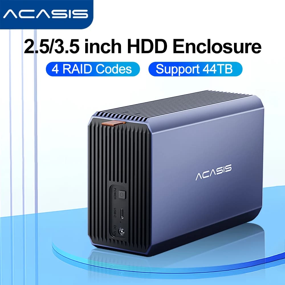 Acasis Custodia di archiviazione RAID SATA da 2,5/3,5 pollici Docking station per disco rigido a doppia baia Array di dischi rigidi SATA A USB con quattro RAID