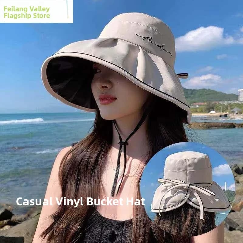Cappello da pesca estivo da donna, nuovo stile, con tesa larga, parasole, protezione UV, anti-UV con colla nera, per sport all'aperto e nuoto