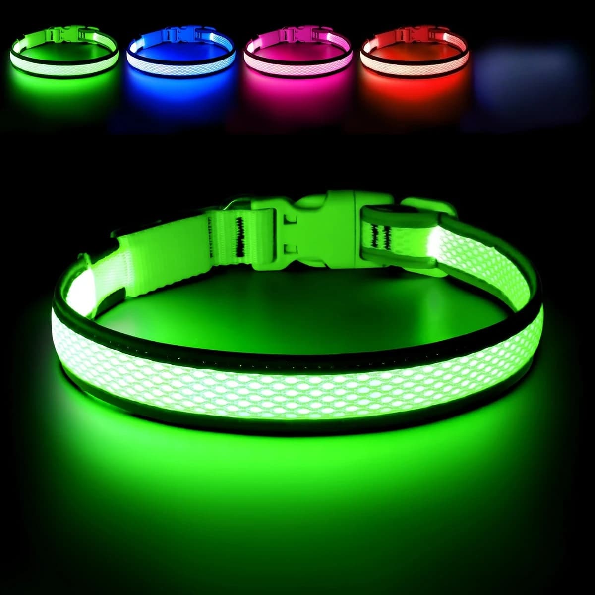 Collare per Cani LED USB - Collare di Sicurezza Regolabile in Morbida Rete, Luci Colorate per Visibilità Notturna