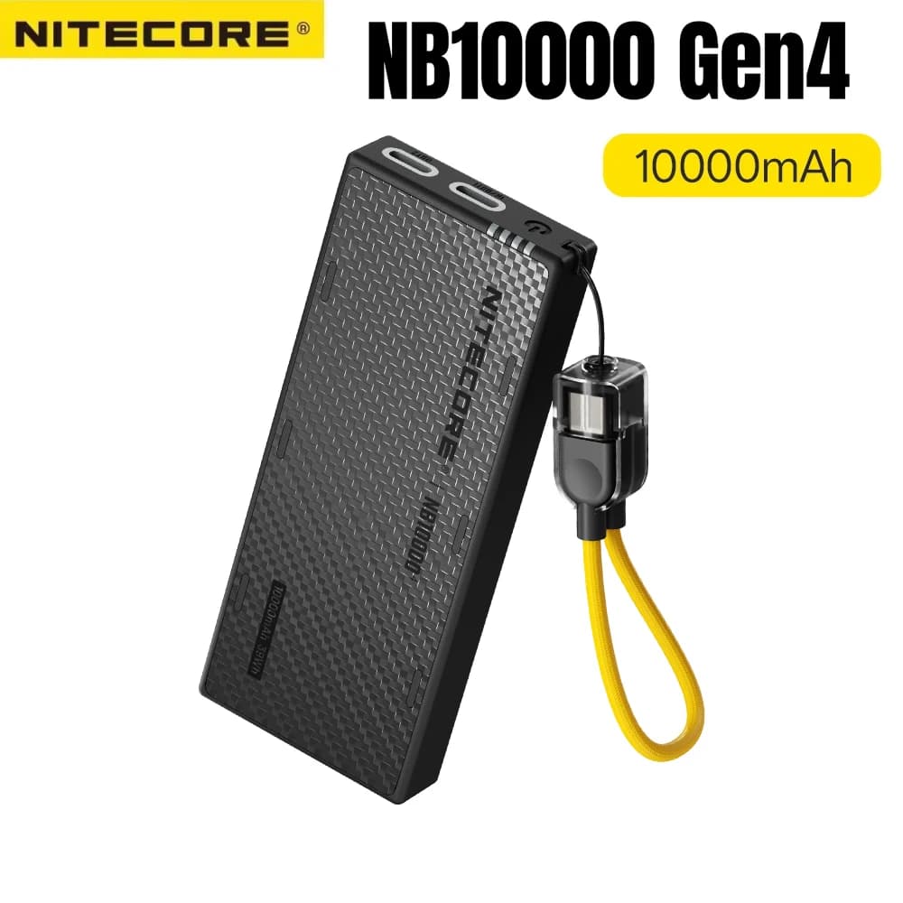 NITECORE NB10000 Gen4 Power Bank Ultra Leggero in Fibra di Carbonio 10000mAh, Powerbank Mobile con Doppia USB-C, Ricarica Rapida 22.5W