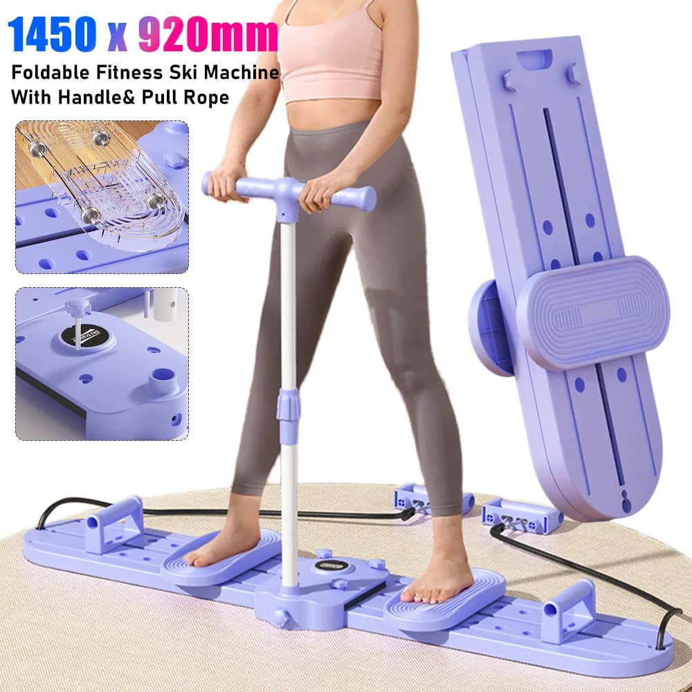 Macchina da sci fitness con manico e corda da tiro pieghevole simulato allenatore da sci rinforzante muscolare del pavimento pelvico per allenamento completo del corpo
