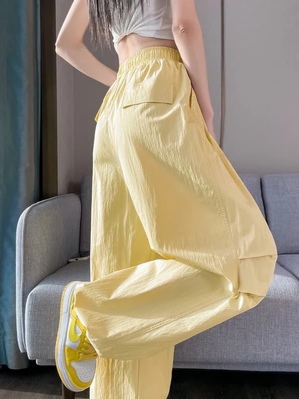 Pantaloni Casual a Vita Alta e Gamba Larga ad Asciugatura Rapida, Stile Sottile da Donna, Nuovi Arrivi Estivi, Pantaloni Sportivi Harlan per Uso Casual
