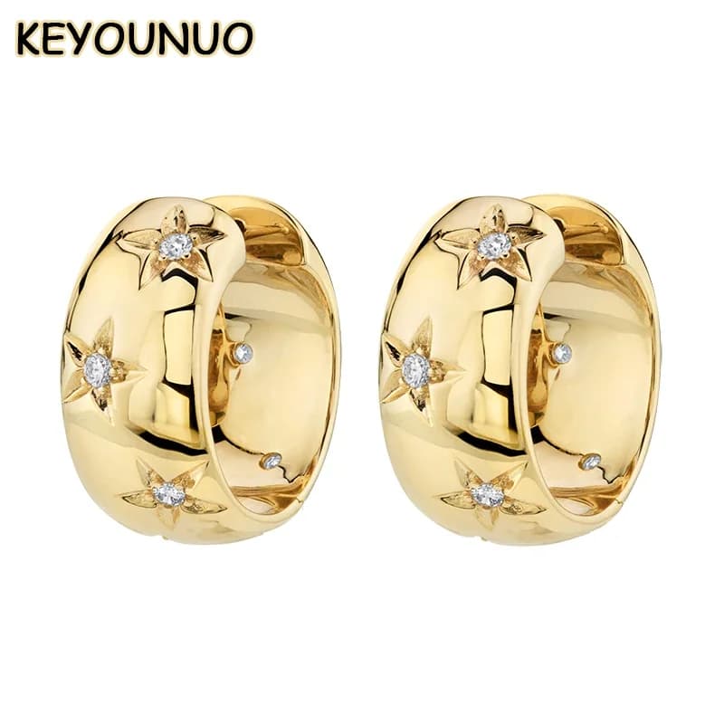KEYOUNUO Gold Plated Multi Colour Zircon Star Hoop Earrings For Women Big Earrings Fashion Party Wedding Jewelry Wholesale