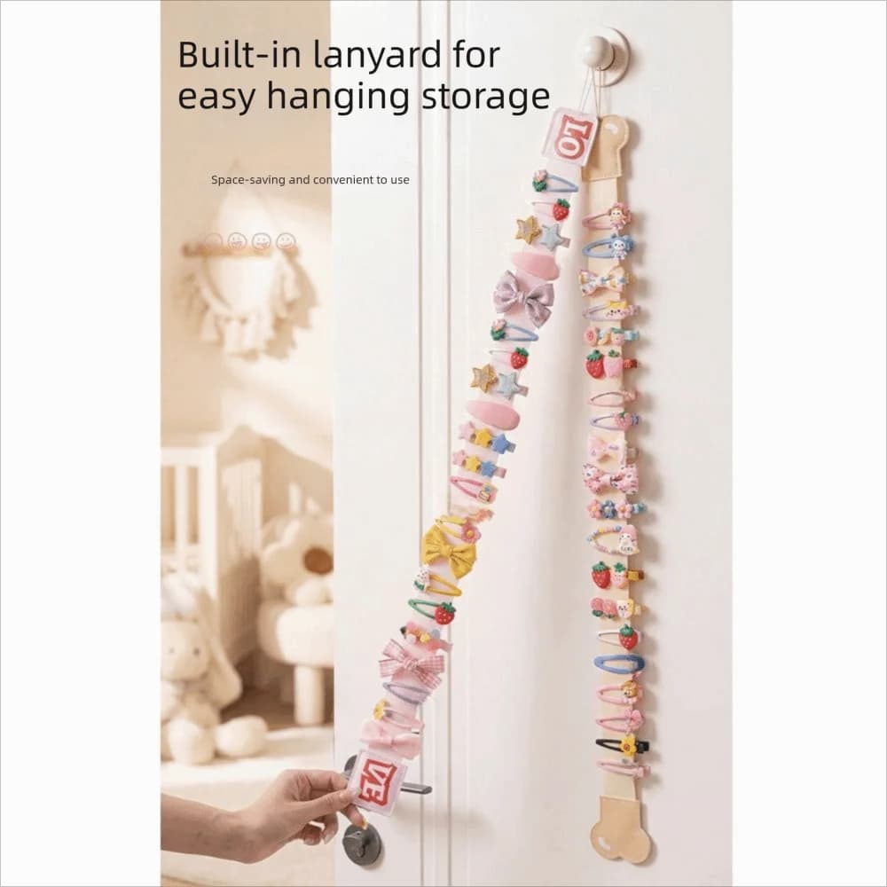 Vibrant Color Hanging Hair Clips Holder Cartoon Design Wall-Mounted Hairpin Display Rack Stretchy with Hanging Rope
