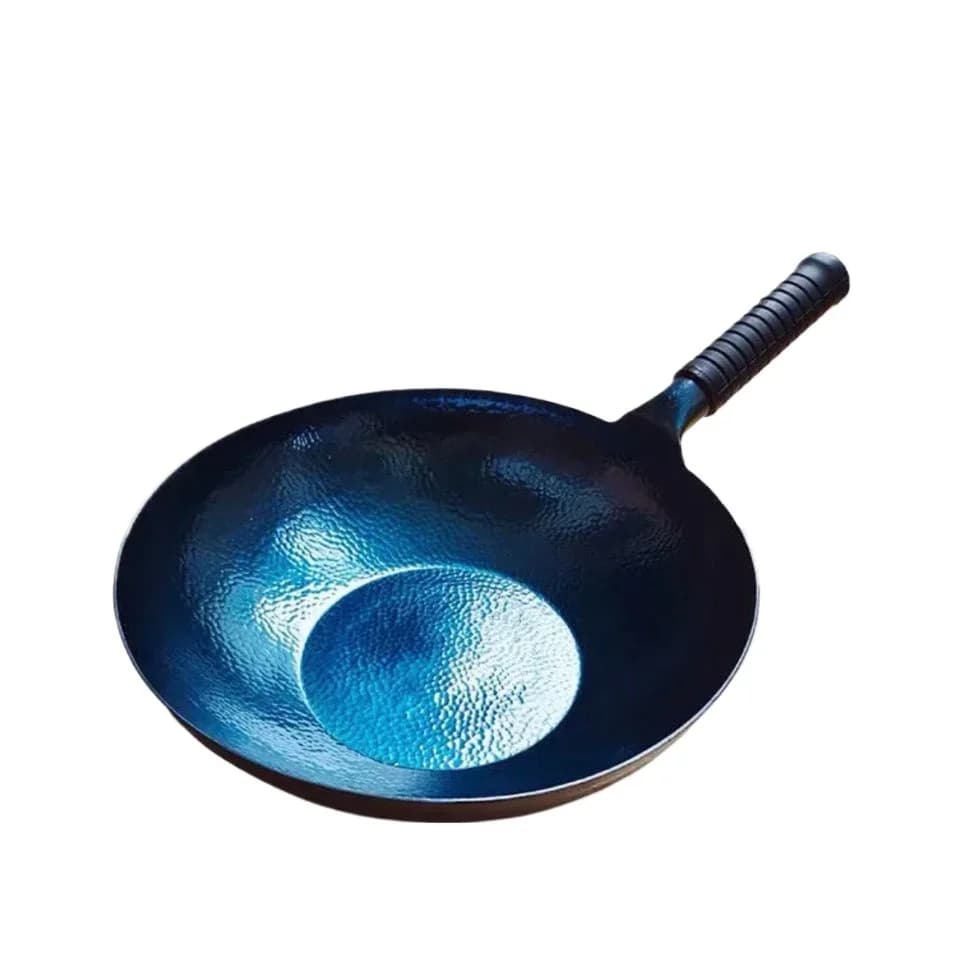 Padella Wok in ferro, Wok in ferro martellato tradizionale cinese, pentola stagionata blu spessore 2mm, pentole da cucina non rivestite, padella
