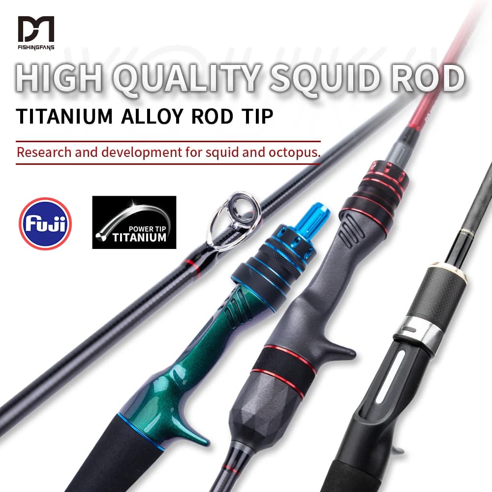 Canna da pesca FISHINGFANS per calamari e polpi, con punta in titanio e anelli Fuji, leggera