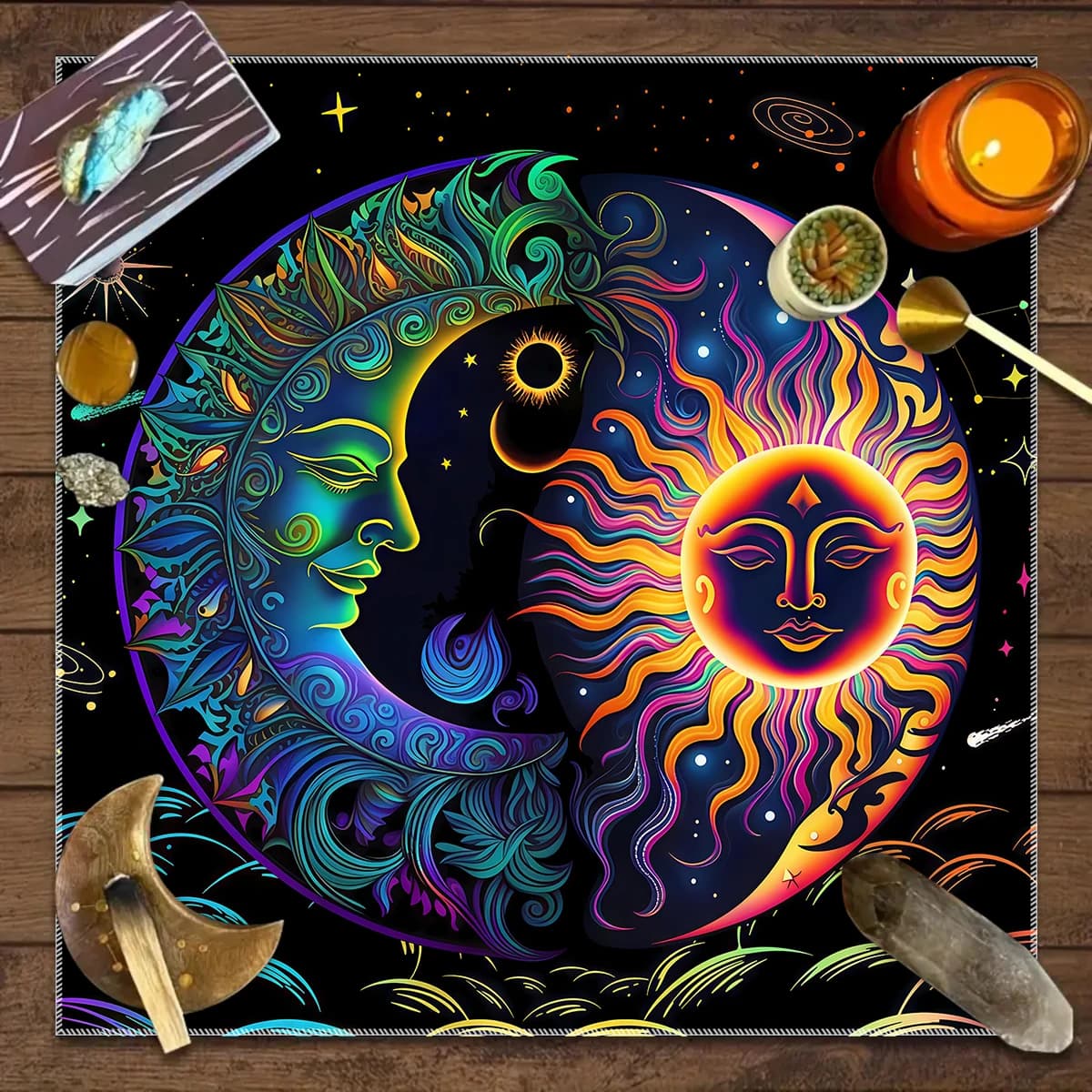 1 tovaglia per carte dei tarocchi, carta da parati con carte dei tarocchi Sole Luna 12 costellazioni Cielo stellato, carta da parati decorativa per giochi di astrologia