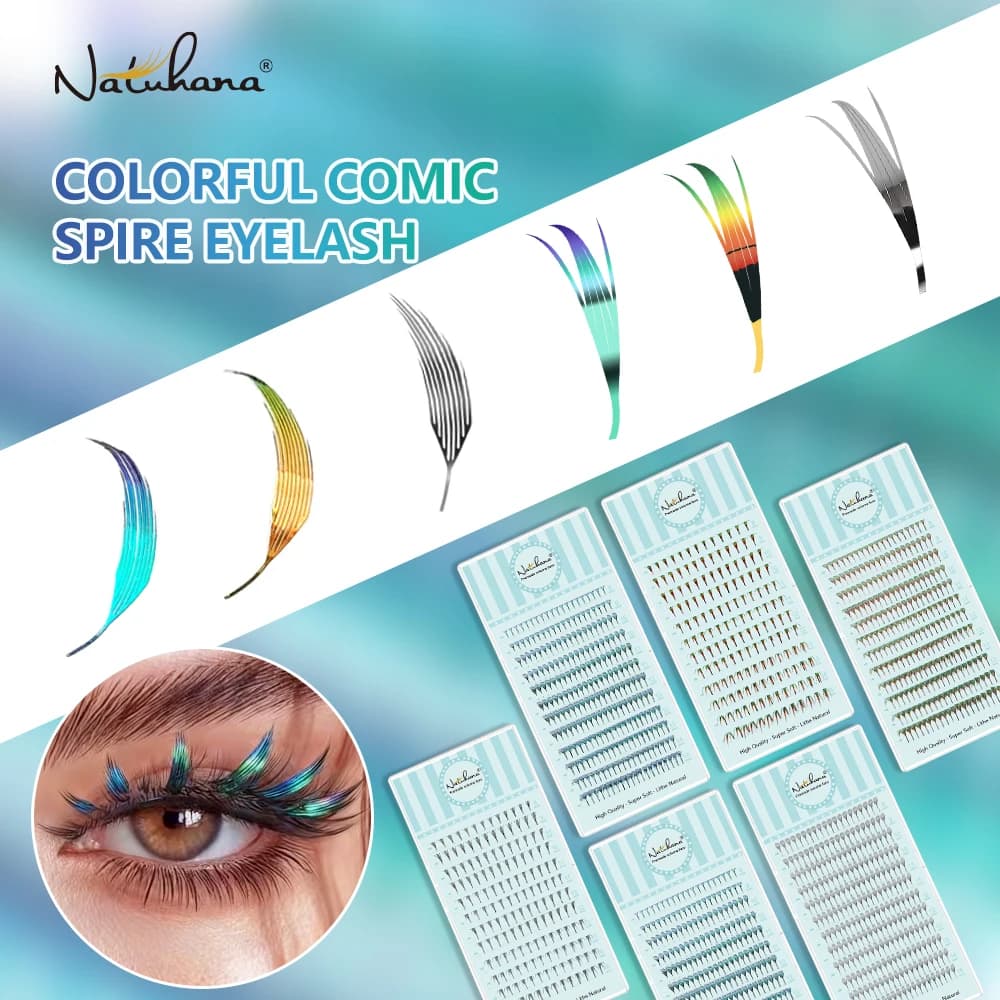 NATUHANA Ciglia Finte Colorate con Glitter, Strisce di Ciglia Luccicanti per Feste, Cosplay, Rave, Blu Argento Brillante