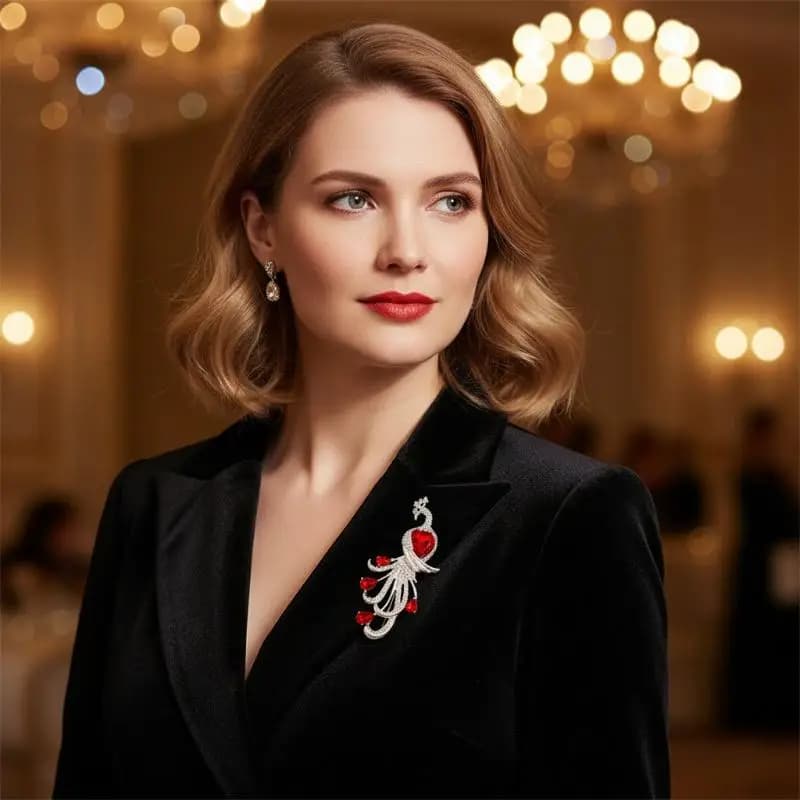 Spilla di lusso a forma di pavone per donna, accessorio scintillante con cristalli per cappotto, vestito, sciarpa, gioiello elegante da festa