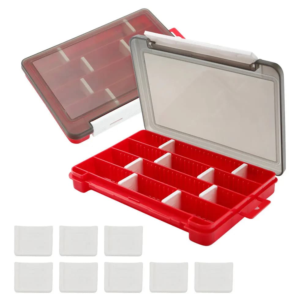 Red box for fishing gear Waterproof fishing baits Storage boxes for baits 4 compartment removable space container housing