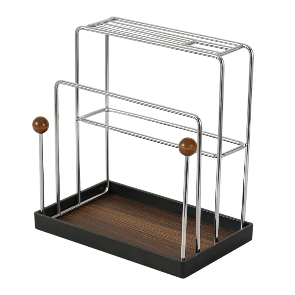Durable kitchen shelf for cutting boards and sheets for cookies with anti-slip base and protective rounded edges