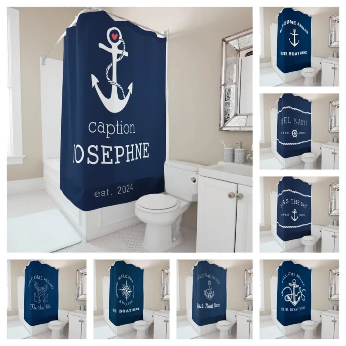 Nome della barca personalizzato tenda da doccia ancoraggio nautico tessuto impermeabile decorazione del bagno Design personalizzato accessori per la casa