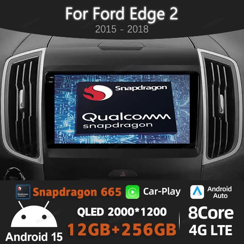 Android 15 Autoradio Per Ford Edge 2 2015 2016 2017 2018 BT 4G WIFI Qualcomm Lettore Video Multimediale QLED GPS NAVI 2DIN LTE 5G