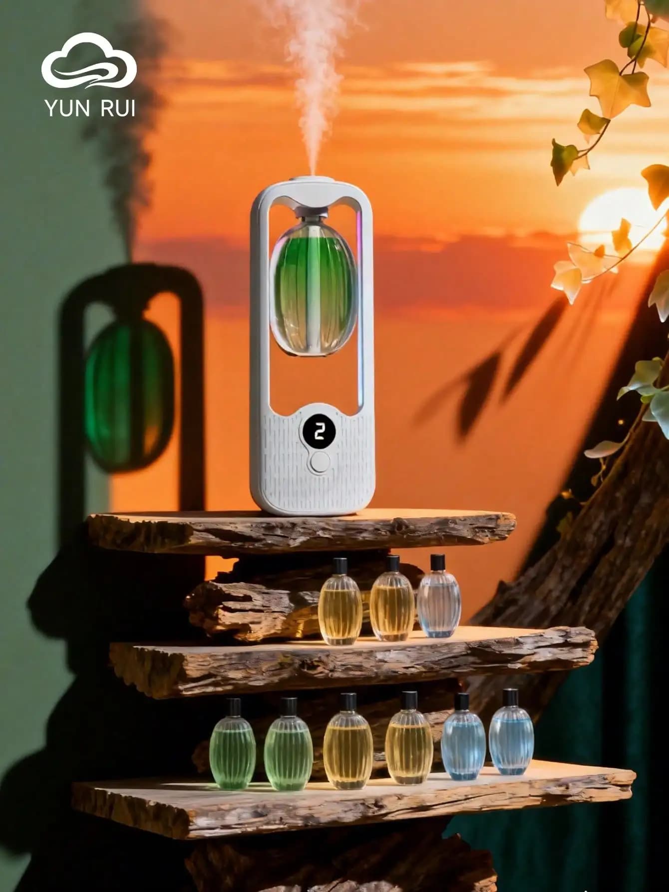 1 set di diffusori di aromi premium (con luce d'atmosfera che cambia colore) (include diffusore + 6 oli essenziali assortiti), ricaricabile tramite USB + Type-C, 5 modalità - display digitale, montabile a parete (adesivo da parete incluso), adatto per camera da letto, soggiorno, bagno.