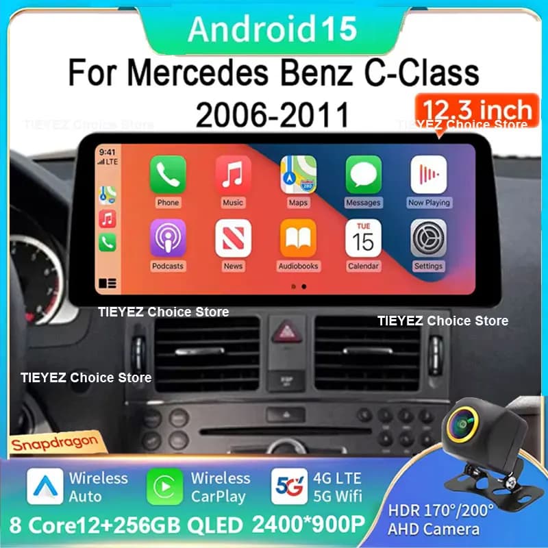 12.3 "Android 15 Autoradio Multimediale Per Mercedes Benz Classe C GLC W204 C204 2006-2011 Senza Fili Bluetooth Carplay Schermo