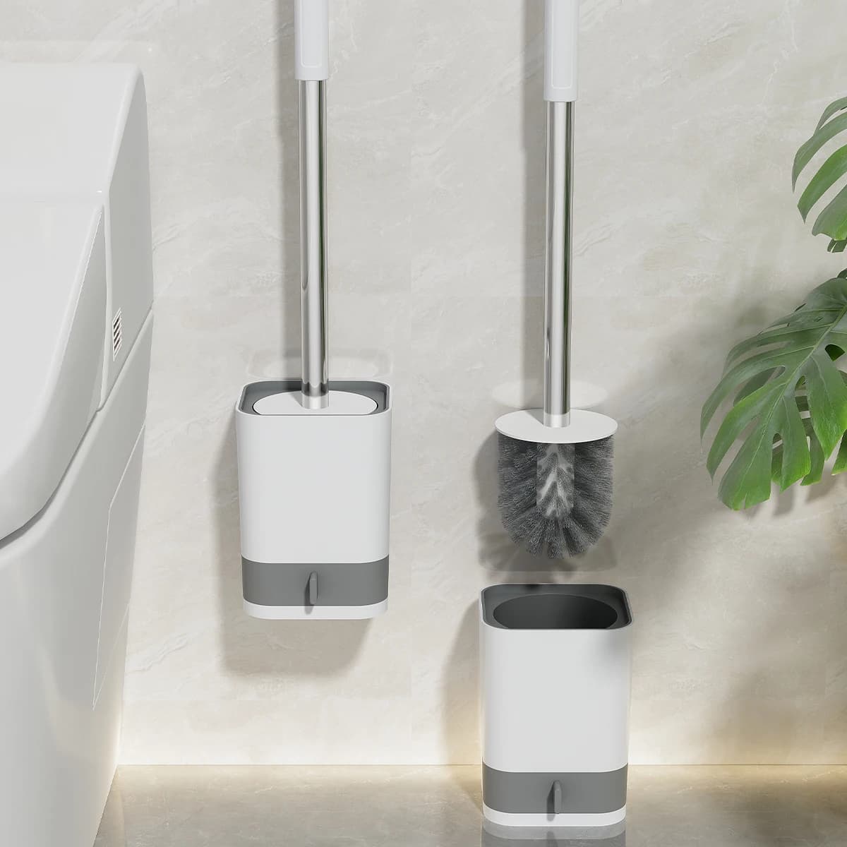 Long Handle Plastic Toilet Brush With Drain Base Punch-Free Wall Mounted WC Toilet Cleaning Brush Bathroom Accessories