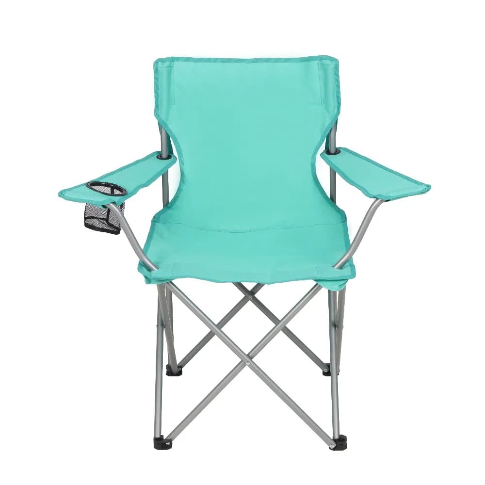 Foldable Quad Camping Chair with Cup Holder Portable Outdoor Seat for Beach Fishing Garden Picnic Green
