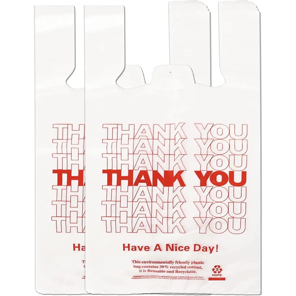 White Thank you T shirt bag, Grocery shopping bag Reusable and Disposable Supermarket Bag 11''x6''x21'' 100PCS