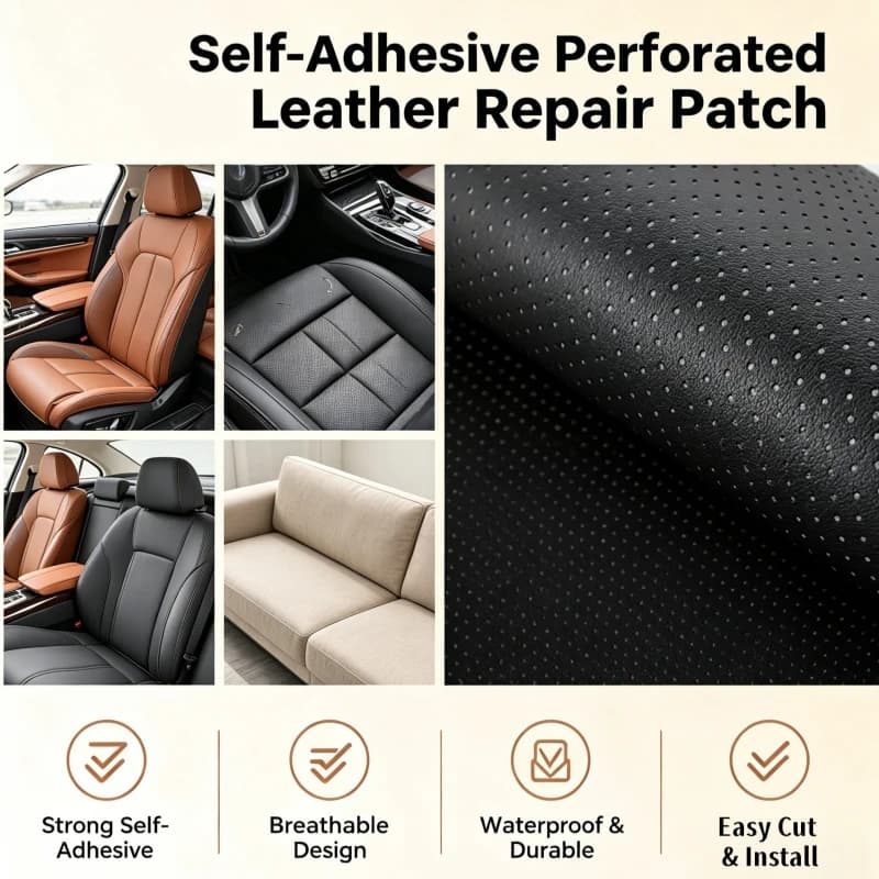 Toppa Adesiva Perforata in Pelle Sintetica, Fogli Traspiranti Spessi 0,8 mm per Riparazione Sedili Auto, Divani e Mobili