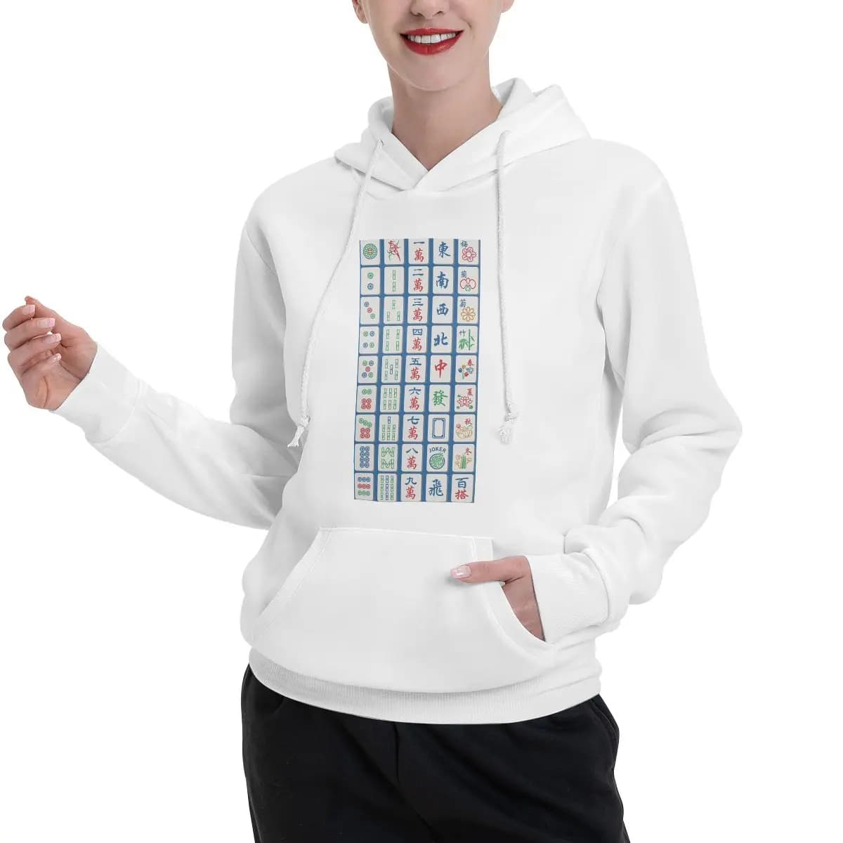 Piastrelle Mahjong su blu Coppia Felpe con cappuccio Uomo Donna Casual Pullover Felpa Harajuku Manica lunga Streetwear Autunno Inverno