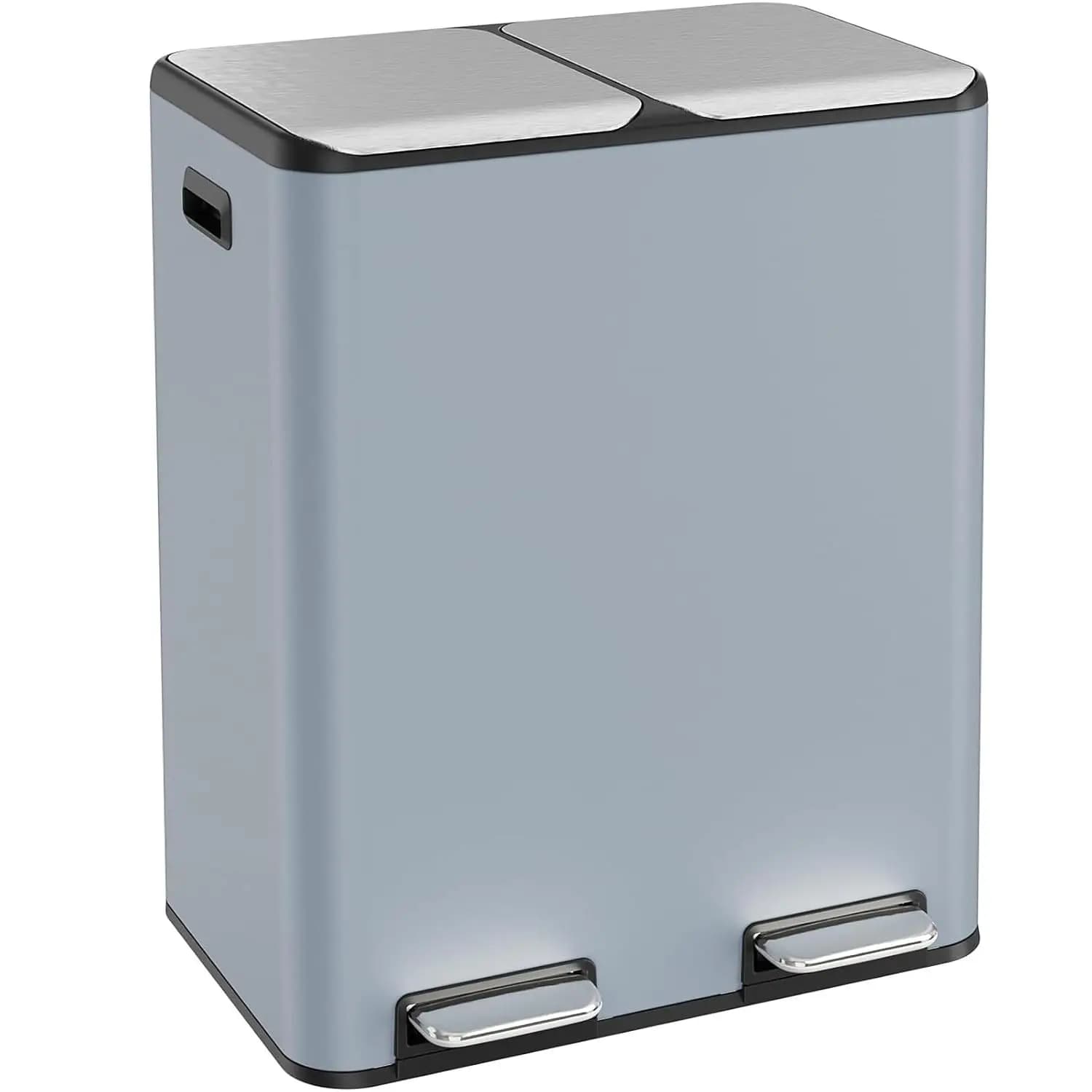 Bidone della Spazzatura Doppio da 16 Galloni, Contenitore per Rifiuti in Acciaio Inox con Controllo Odori, Coperchio a Chiusura Morbida, Pedale, per Casa e Ufficio