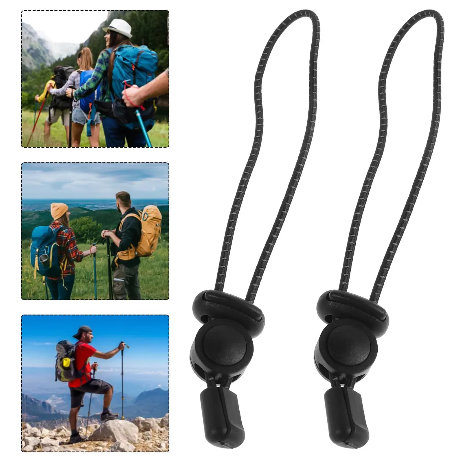 2 Pieces Fixing Belts for Backpack, Elastic Corda with Universal Buckle for Trekking Sticks, Hiking, Camping and Mountaineering