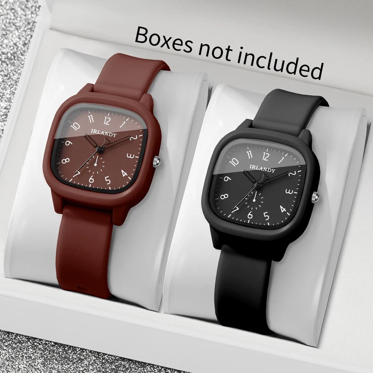 Set di 2 Orologi da Donna con Quadrante Arabo Quadrato, Cinturino in Silicone, Movimento al Quarzo, Orologio da Polso Casual (Senza Scatola)