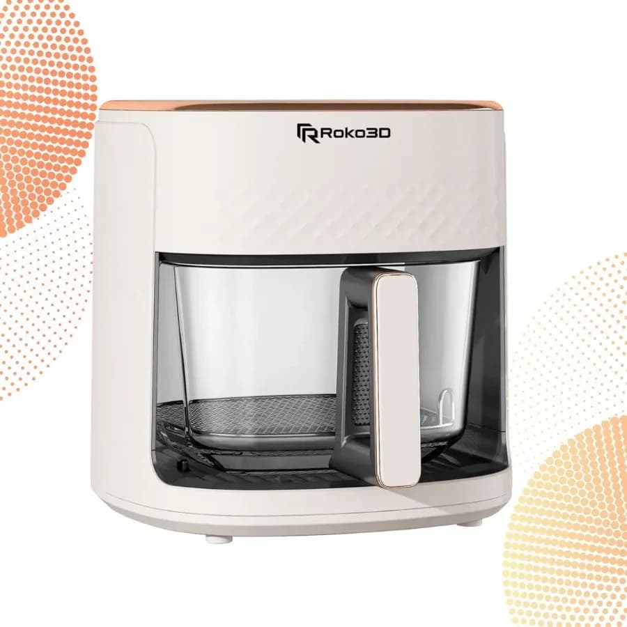 Friggitrice ad aria in vetro Cestello non tossico da 4,5 litri per friggere senza olio, cuocere e arrostire nelle cucine domestiche Controllo del pannello touch a LED con