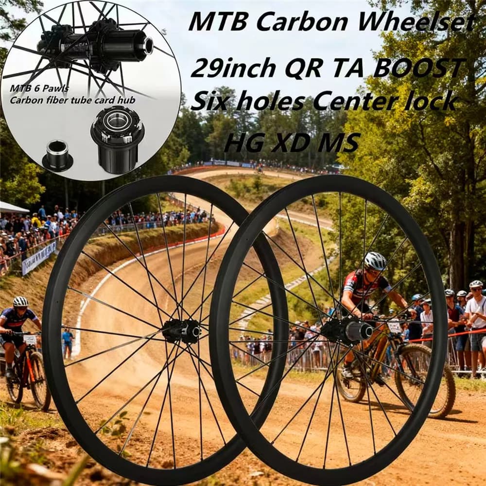 Ruota in carbonio ultraleggera 29er per MTB, 24H, larghezza 28mm, con gancio, set ruote per mountain bike XC, mozzo a trazione diretta