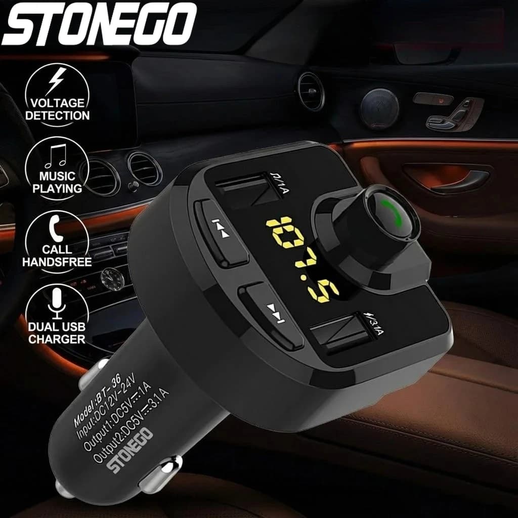Bluetooth FM Transmitter for Auto with Vivavoce Calls, 3.1A 1A Dual USB Charger, LED Display, AUX Support and TF Card