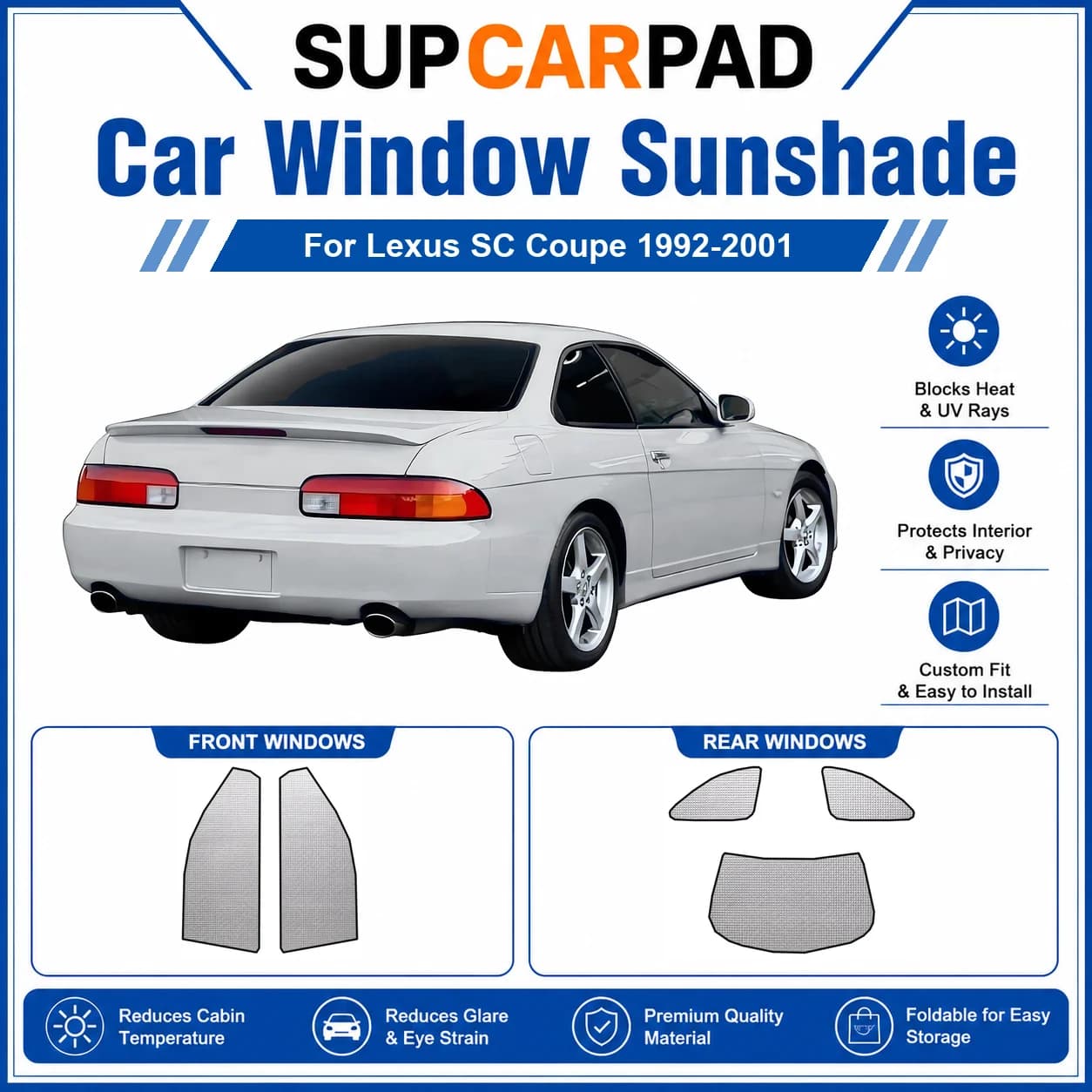 For Lexus - Lexus SC Coupe 1992-2001 Full Set Car Window Sunshades UV Block Privacy Heat Insulated Foldable Car Curtain