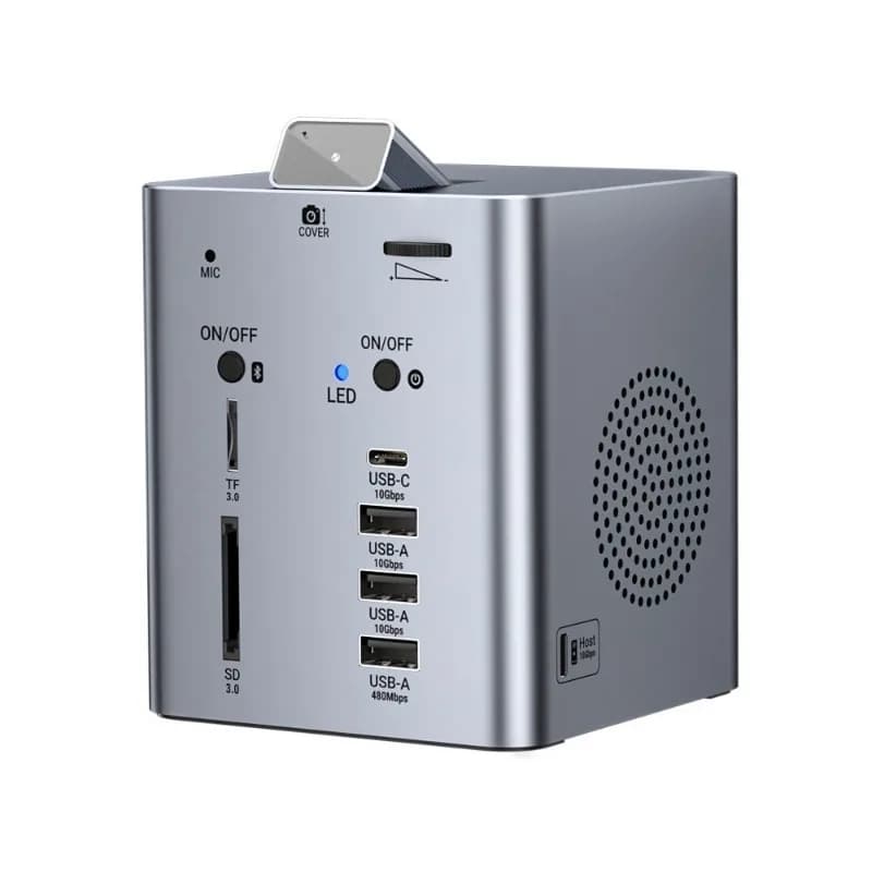 Altoparlante Multifunzione da Scrivania con Docking Station, Fotocamera HD 200W, HUB di Ricarica Rapida 100W, Webcam 2K