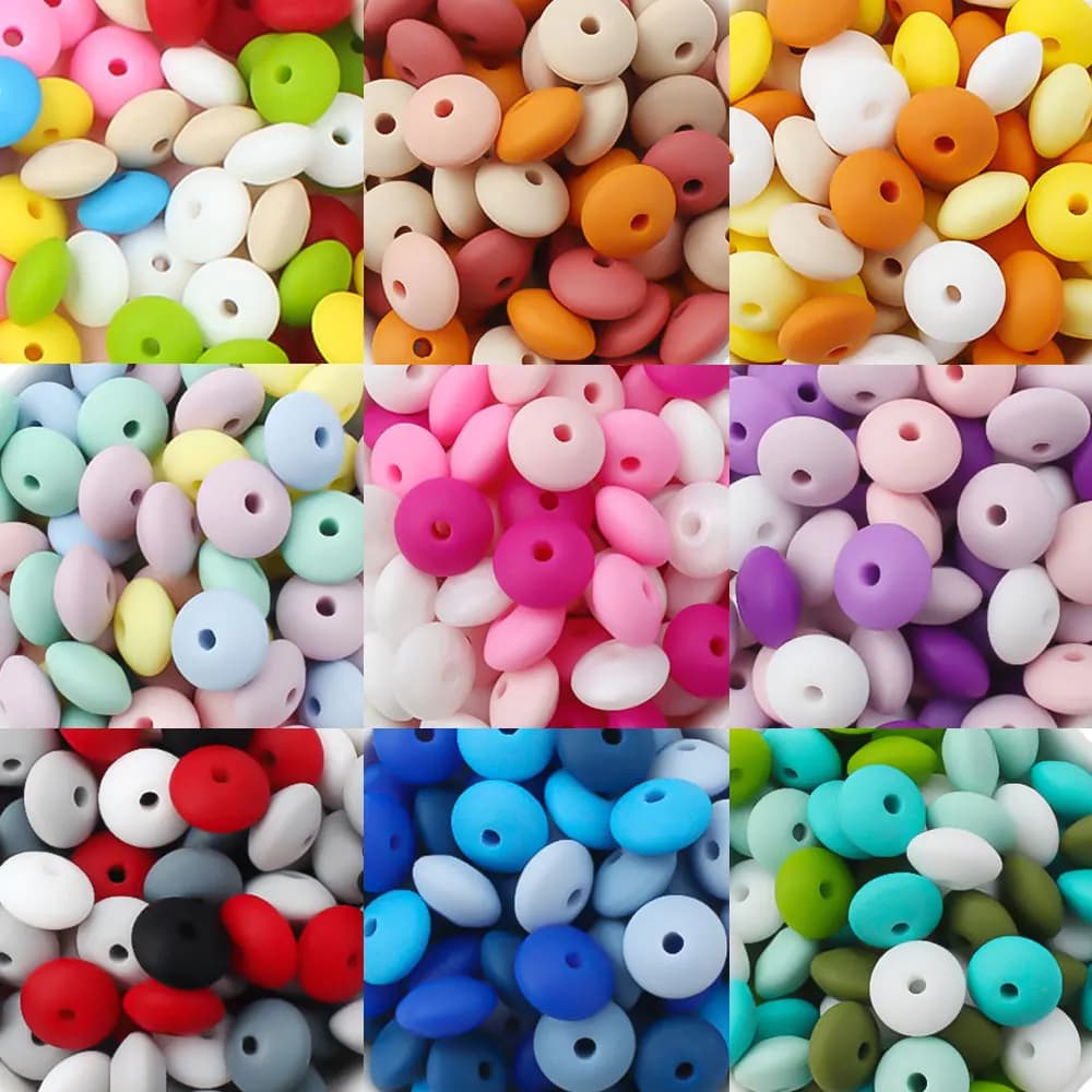 50/100 pz 12mm Lentecchie Perline di Silicone Branelli Allentati Distanziati Creazione di Gioielli Collana Bracciali Accessorio Penna di Perline All'ingrosso