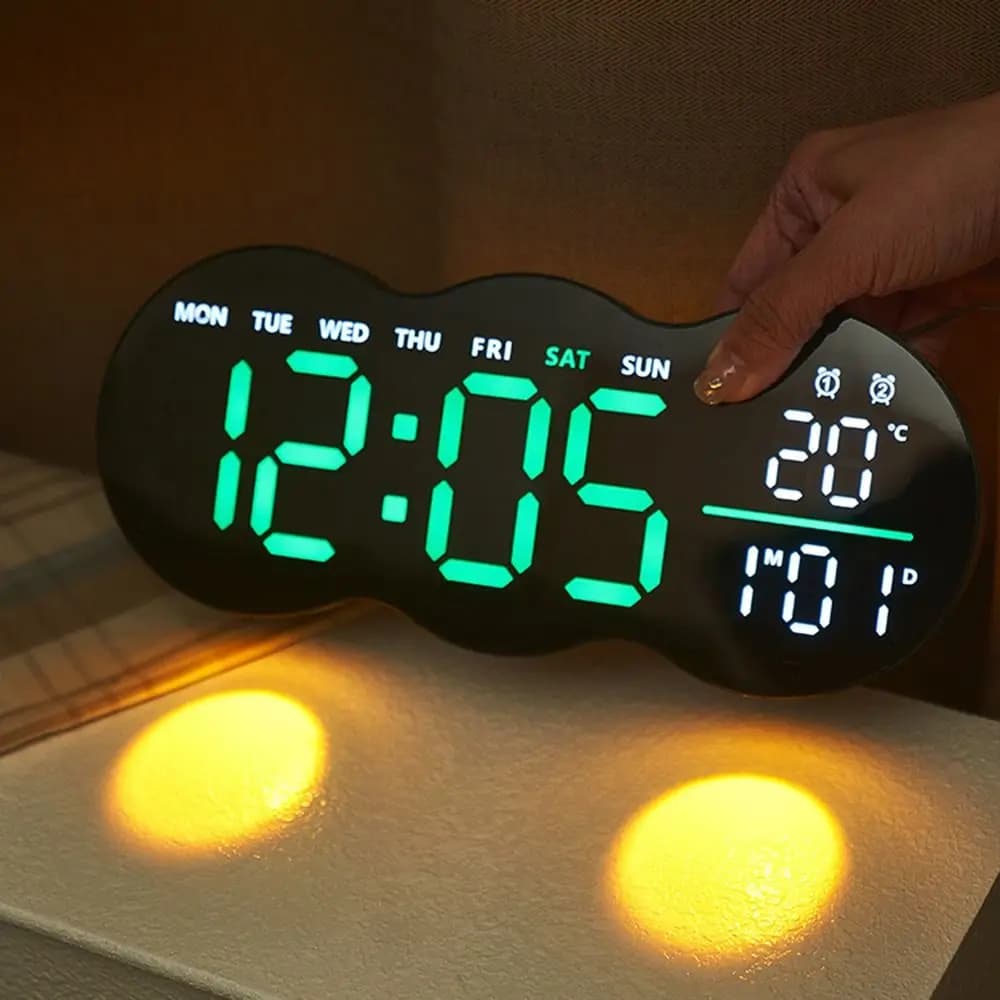 Multifunction Digital Wall Clock with Ambient LED Light, Remote Control, Electronic Wall Clock with Temperature Display