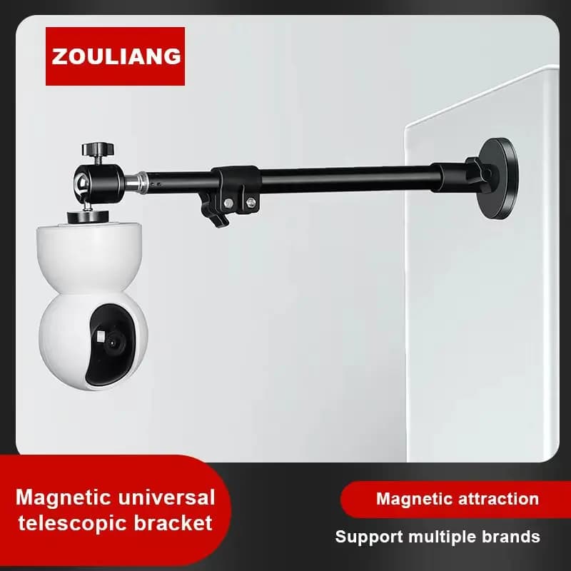 Magnetic monitoring camera base, non-drilled adjustable metal support pole, suitable for metal walls and refrigerator doors.