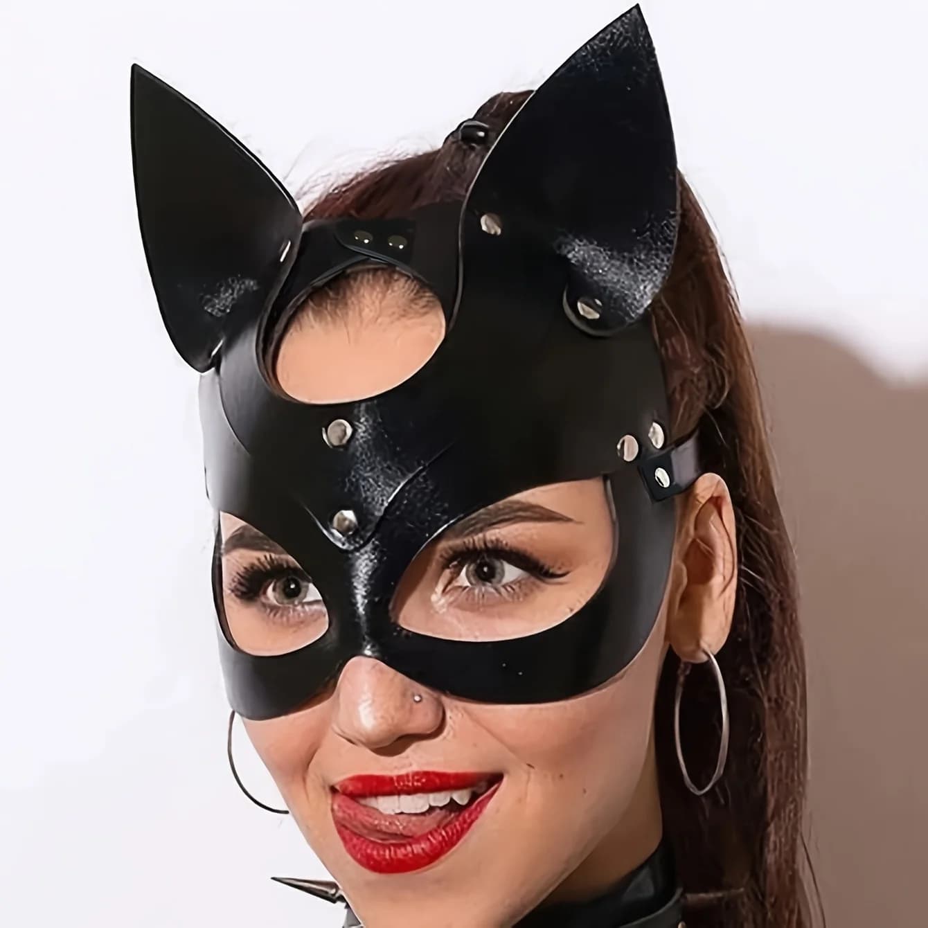 Maschera per gatti con fori per le orecchie: festa di Halloween in stile punk gotico, ballo di carnevale e accessori per vestire giochi per adulti