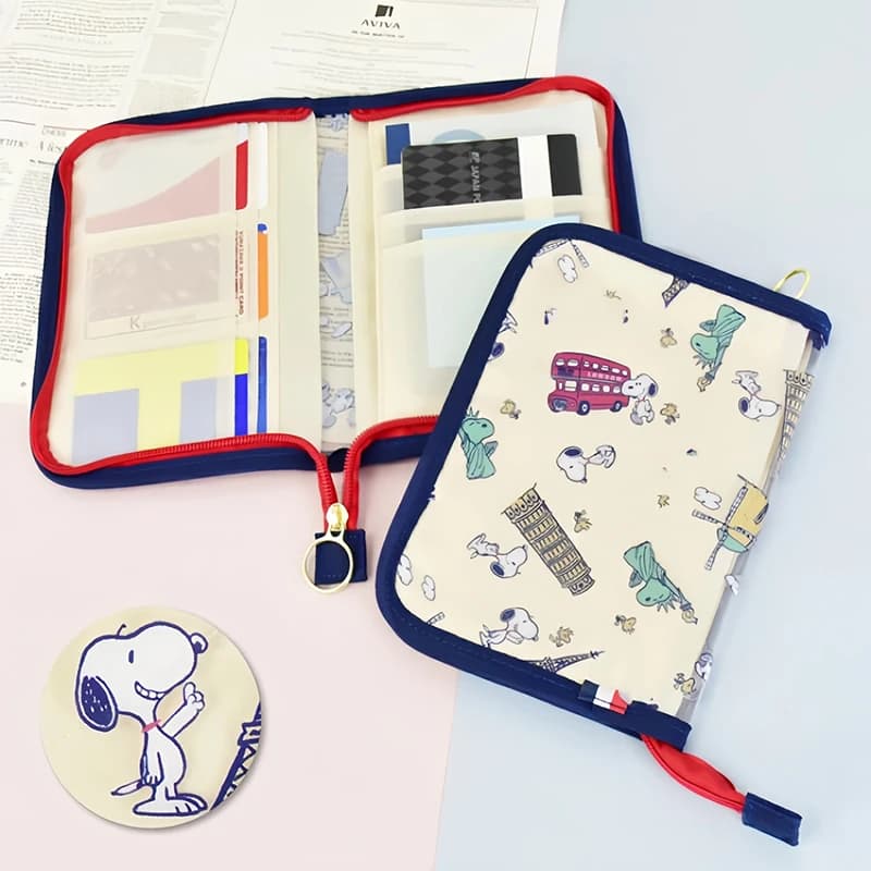 Kawaii Snoopys Oxford Passport Holder Multi Slot Travel Document Organizer Zipper Wallet Portable Card Ticket Storage Pouch