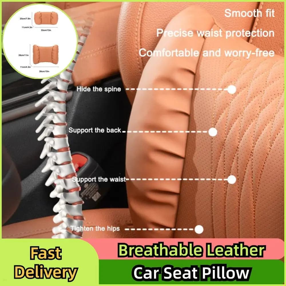 Cuscino per seggiolino auto Poggiatesta per collo Poggiatesta per auto e supporto lombare Set di cuscini in pelle traspirante Set di cuscini dal design traforato