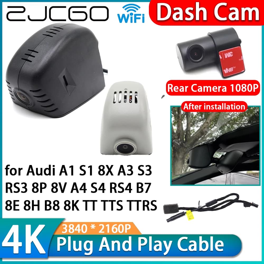 DVR car recorder with Wi-Fi and front and rear cameras for Audi A1 S1 8X, A3 S3 RS3 8P 8V, A4 S4 RS4 B7 8E 8H B8 8K, TT TTS TTRS 4K