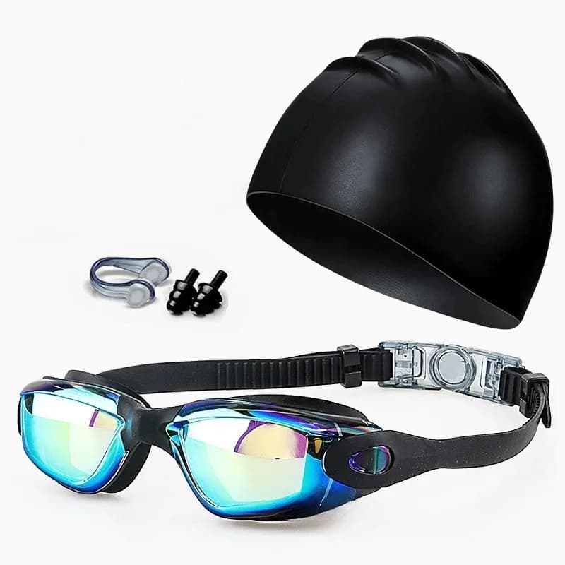 Adult swim glasses set, high-definition waterproof swim glasses, anti-fog, anti UV and swimming hood set
