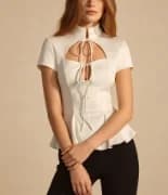 IG 2026 Women' Polka Dot Sheer Blouse Crew Neck Short Dolman Sleeve Gathered Waist Ruffle Hem Loose Oversized Flowy Casual skirt