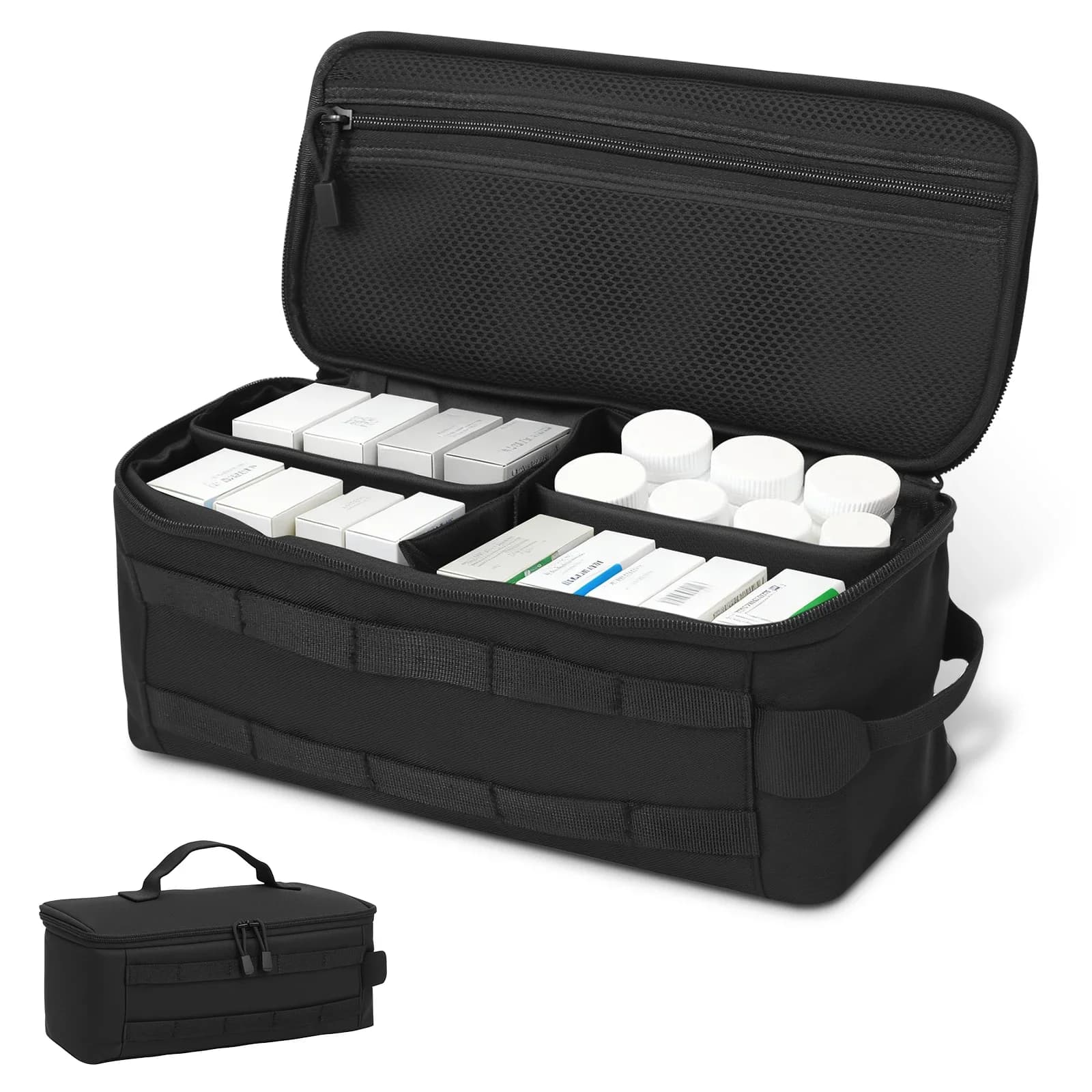 Borsa di pronto soccorso portatile Borsa da trasporto medica Bottiglia di pillola Organizzare per kit di pronto soccorso da viaggio di emergenza all'aperto domestico