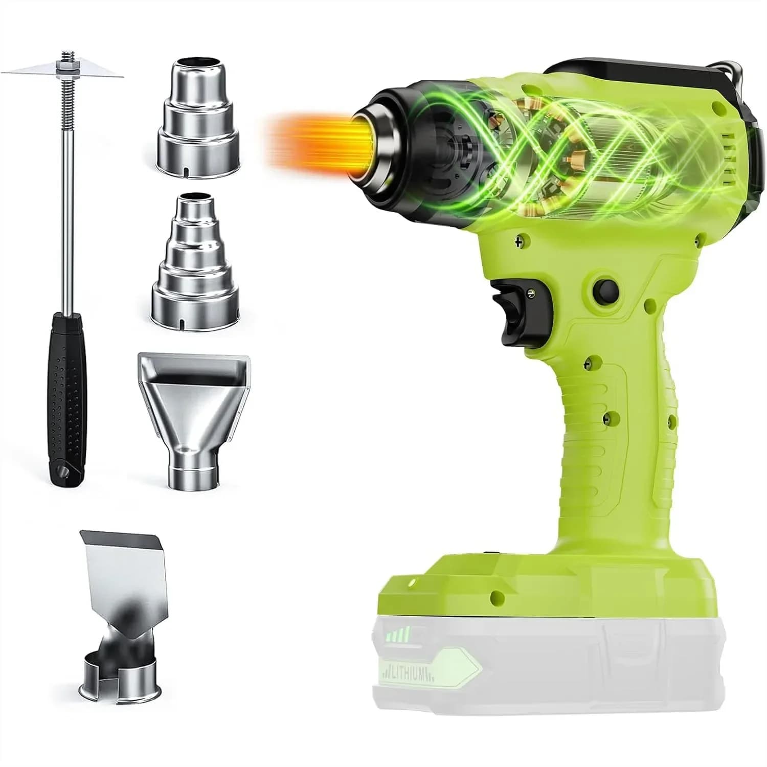 Pistola termica senza fili per batteria da 18V 350W con display LED, temperatura variabile, 4 ugelli e raschietto per artigianato, pellicola termoretraibile e PVC