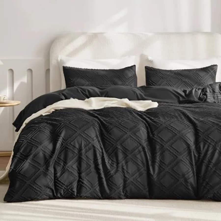 Duvet Cover Twin Size Black - 3PCS Boho Duvet Cover Set Plaid Polyester Tufted Bohemian Jacquard Knit Textured Comforter Cover