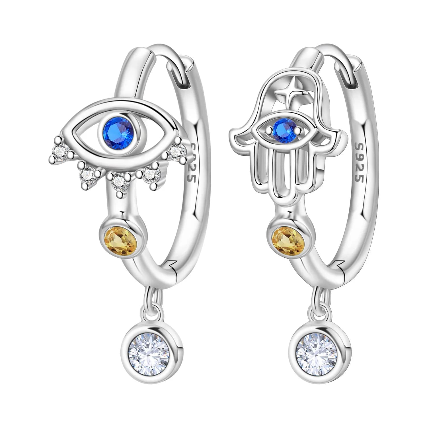 Cycuff 925 Sterling Silver Devil's Eye Fatima's Hand Drop Earrings Women Earrings Charm Fashion Versatile Party Jewelry Gifts